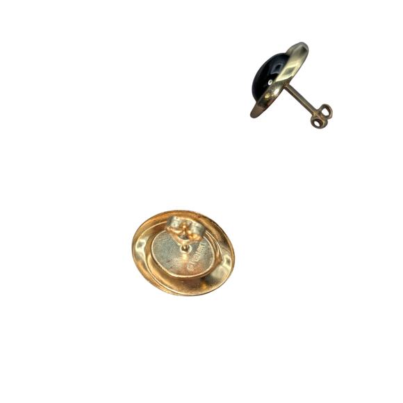 Peter Brams 14K Yellow Gold 10x8 Oval Onyx Cabochon Earrings 1.7 Grams - Picture 5 of 9